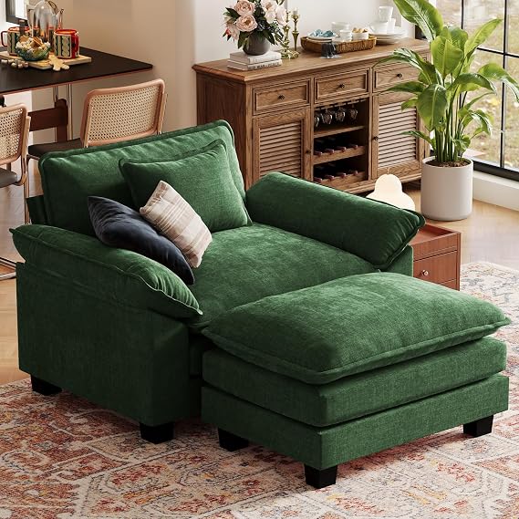 CDCASA 50'' Oversized Accent Chair with Ottoman | Extra Wide & Deep Seat Cloud Couch Chair for Living Room, Bedroom, Reading Nook, Green