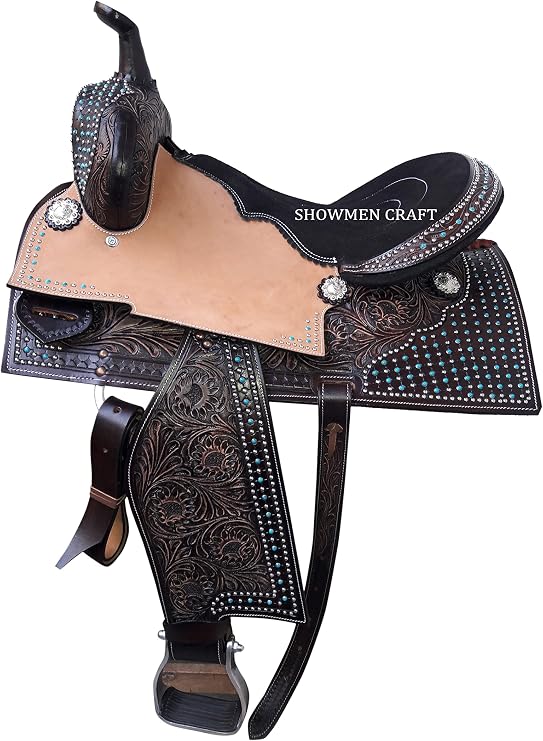 Western Barrel Racing Style Saddle with Matching Headstall & Breast Color