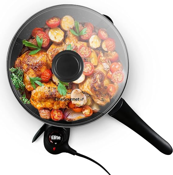 Elite Gourmet 2Qt Nonstick Electric Skillet, 10.5", Adjustable Temp