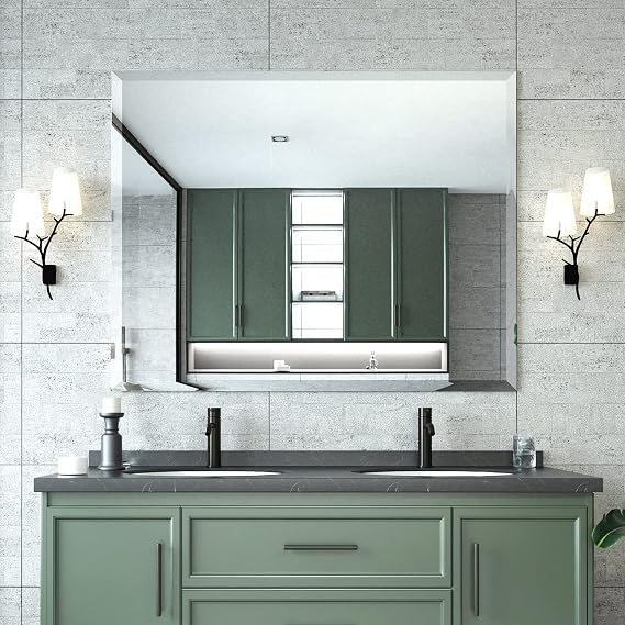 Mirrorons Beveled Mirror 40x32 Frameless Bathroom Wall Mirror Shatterproof