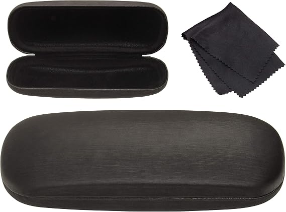 Hard Shell Brushed Glasses Case with Microfiber Cleaning Cloth – Premium Spectacle & Sunglasses Case with Enhanced Frame and Lens Protection – For Glasses & Sunglasses – Black Blue Brown Burgundy