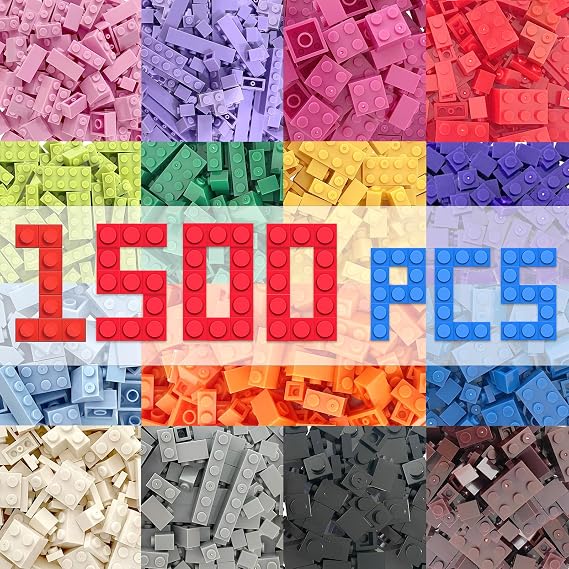 1500 Pieces Classic Building Bricks,Bulk Building Block Set | Compatible with Major Brands, 12 Mixed Shapes, 15 Vibrant Colors, Educational Toy Gift for Kids