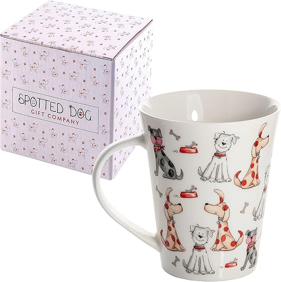 SPOTTED DOG GIFT COMPANY Dog Mug, 12.2 oz Ceramic Coffee Mug, Cute Dogs Themed Tea Cup, Microwave & Dishwasher Safe, Dog Lover Gifts for Women & Animal Lovers