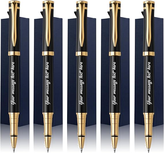 Ancolo Personalized Black Executive Business Pens - Medium Point with 10 Black Ink Refills Custom with Your Name or Message, Gift for Students/Teacher/Manager/Lawyer/Professor 5PCS/Pack