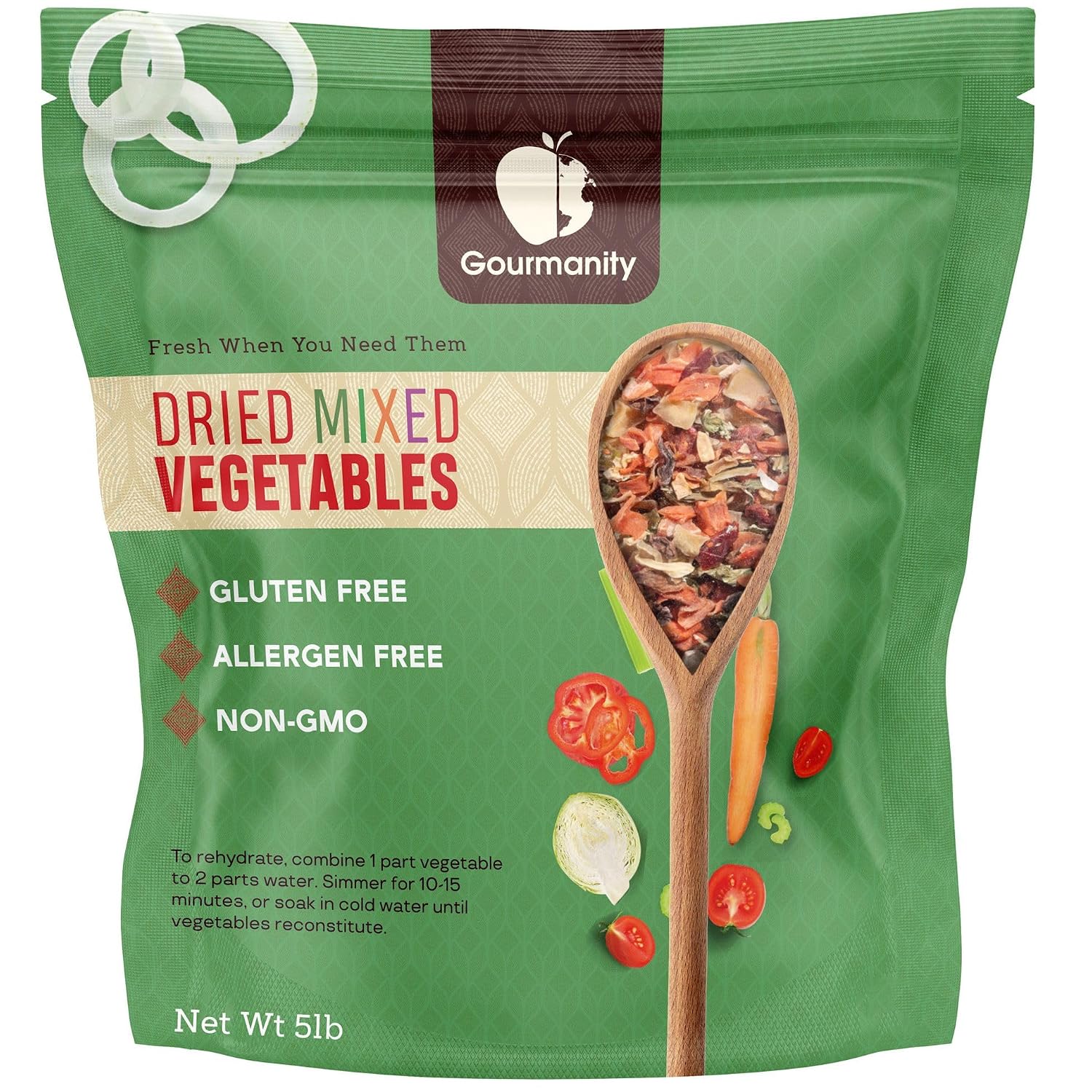 Gourmanity Dehydrated Mixed Vegetables, All Natural Dried Ramen Topping, Adds Color Flavor and Texture to your Vegetable Soups and Stews, Kosher, 5lb Bag