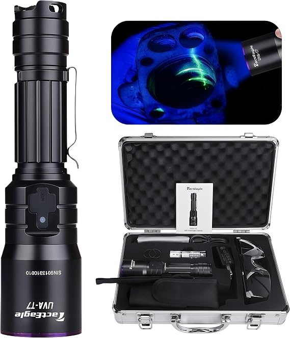 Industrial UV Flashlight Rechargeable, 365nm UV Light, Black Light for NDT (Non-Destructive Testing), Pet Urine Detection, A/C Leak Detection, Blood Tracking, Rocks Hunting