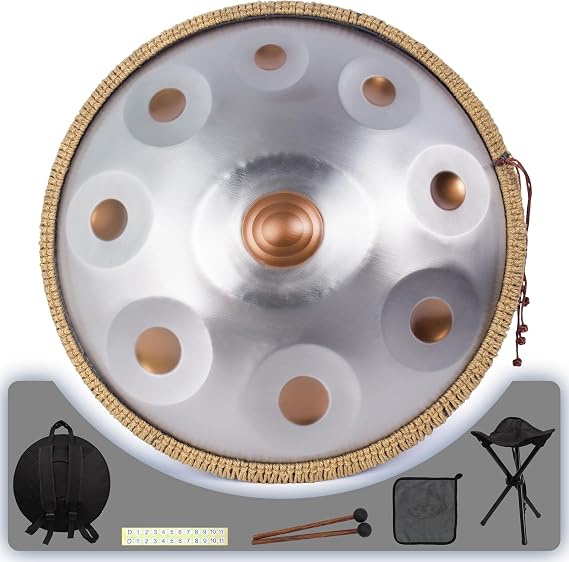 18 Inch Handpan Drum for Adults, Premium D Minor Kurd Handpan Instrument with 9 Precision-Tuned Notes, 432HZ Hand Pan Drum for Beginner's Performance