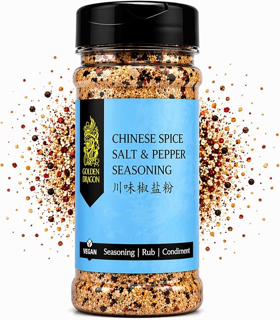 Golden Dragon Chinese Salt & Pepper Seasoning 90g – Chinese Spice Blend with Chilli, Garlic & Szechuan Pepper – Seasoning Rub for Chicken, Chips, Stir Fry, Fries & Vegetables