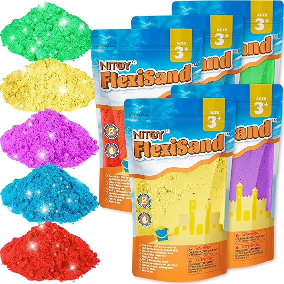 NiToy FlexiSand 5 kg Value Pack, Coloured Mouldable Play Sand, 5 Colours