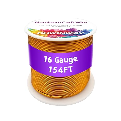 16Gauge Gold Aluminum Crafts Wire 154FT, for Jewelry Crafting, Gemstone Metal Coiling, Sculpting, Armature, Jewelry Making Beading Floral Soft DIY Metal Craft Art Wires Colored and Soft