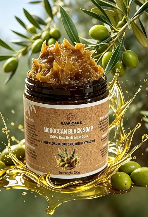Moroccan Black Soap, 100% Raw Beldi Loose Soap, Pure Olive Oil Base, Deep Cleansing, Intense Hydration, 250g