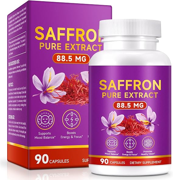 Saffron Supplements Capsules for Women & Men 90 Count - 88.5 mg Pure Saffron Extract per Serving - Supports Mood, Focus, Energy, Eye Health - Vegan, Non-GMO, 3 Month Supply