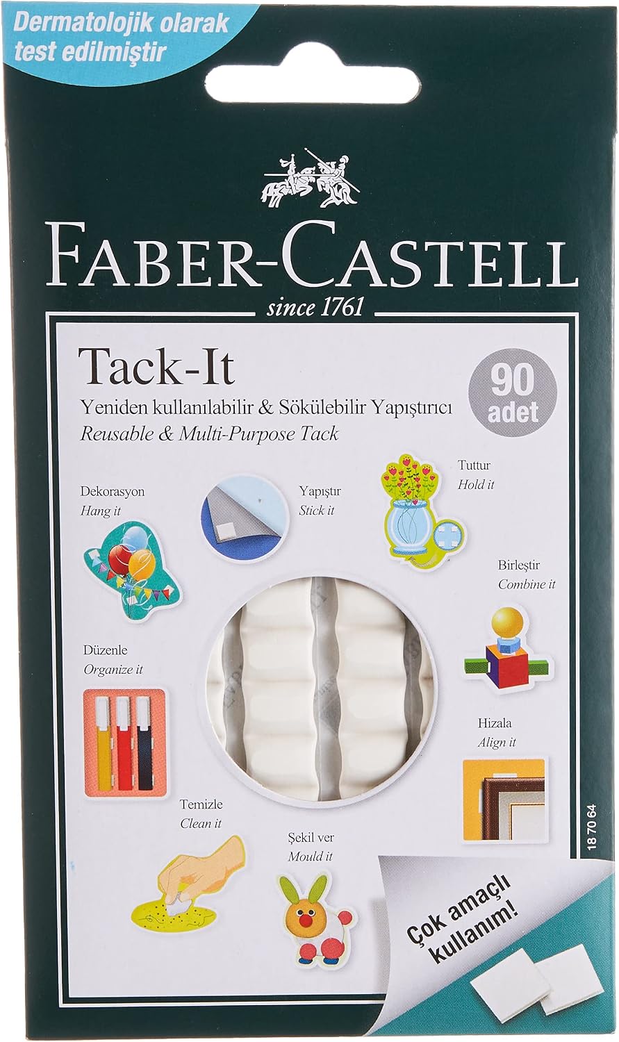 Faber-Castell Tack-it White, 50g, 90 Pieces, Reusable Dough Adhesive, Detachable and Leave No Traces