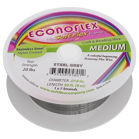Soft Flex Econoflex Hobby Beading Wire - Flexible Stainless Steel Wire for Crafting - 7 Strand 0.19 30 Ft