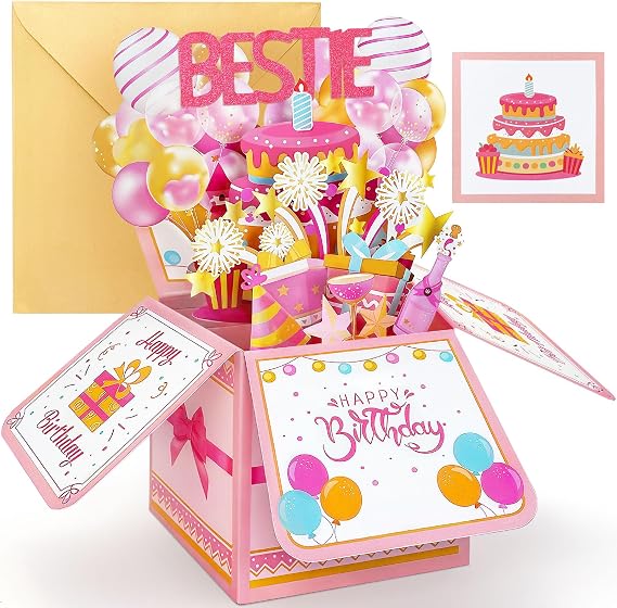 Pop Up Bestie Birthday Card, Best Friend Birthday Gifts for Women