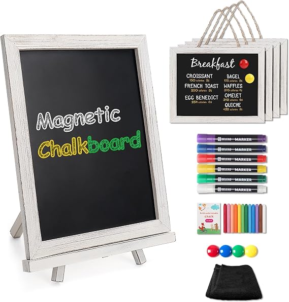SELEAD 5-Pack Magnetic Chalkboard w/Stand, 10x12, White Solid Wood Frame
