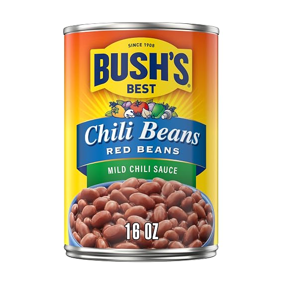 Bush's Canned Mild Red Chili Beans, Low Fat, in Mild Chili Sauce, 16oz | Plant-Based Protein, Excellent Source of Fiber, Low Fat, Gluten Free