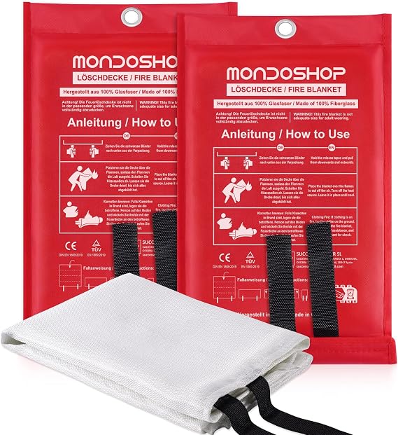 Mondoshop DIN-Approved Fire Blanket Kitchen 1x1m Pack of 2