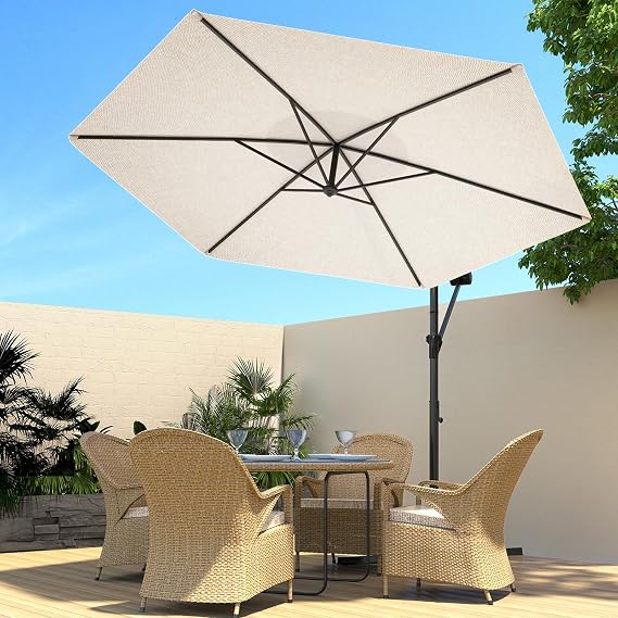 SUNBURY 10FT Patio Umbrella with Easy Tilt Adjustment, Offset Hanging Market Patio Umbrella, Cantilever Patio Umbrellas Polyester Shade for Yard, Patio, Lawn(Beige)