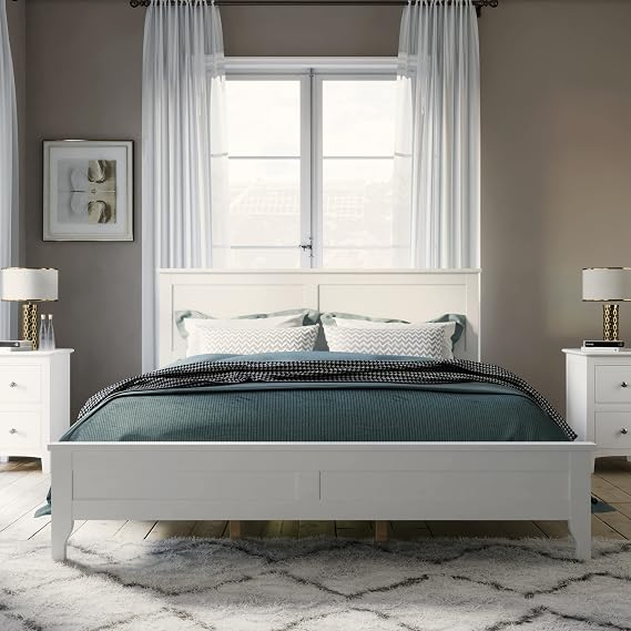 Queen Size Platform Bed, Queen Bed, Modern Solid Wood Queen Platform Bed Frame, White