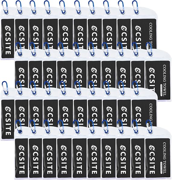 CSITE Cooling Towels for Neck and Face - 40 Pack 47x12 Inch Ice Microfiber Towels, Soft & Breathable Cooling Towel Bulk for Hot Weather, Sports, Yoga, Workout, Running, Golf, Camping (Black)