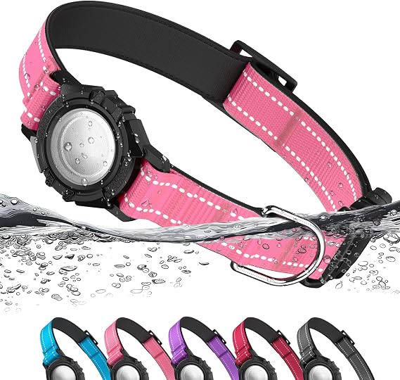 AirTag Dog Collar, IP68 Waterproof Dog Collar with AirTag Holder, Reflective Soft Padded, Ultra-Durable, Comfortable Safety Buckle Air Tag Dog