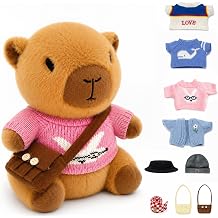 10.2" Brown Capybara Plush Toy with 9 Clothes and Accessories Super Soft Capybara Stuffed Animal for Kids Girls Boys (Blue Capybara)