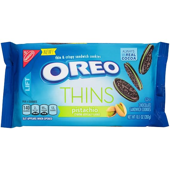 OREO Thins Chocolate Sandwich Cookies, Pistachio Flavored Creme, 1 Resealable 10.1 oz Pack