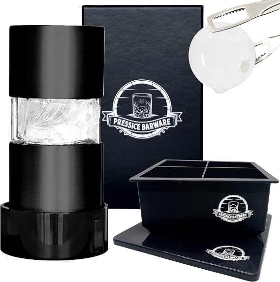 Ice Ball Press Aluminum Ice Press Create Effortless Large Spheres Includes Ice Tray USA Small Business (Black Finish)