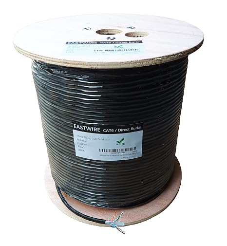 CAT6 Direct Burial Ethernet Cable 23AWG Solid CCA UTP for Network | Waterproof HDPE Insulation, Polyethylene (PE) Jacket for Outdoor Installations, LAN Cable (1000ft-Black)