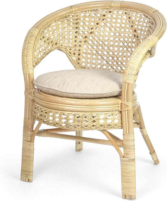 Pelangi Handmade Rattan Dining Wicker Chair Natural Color w/Cream Cushion