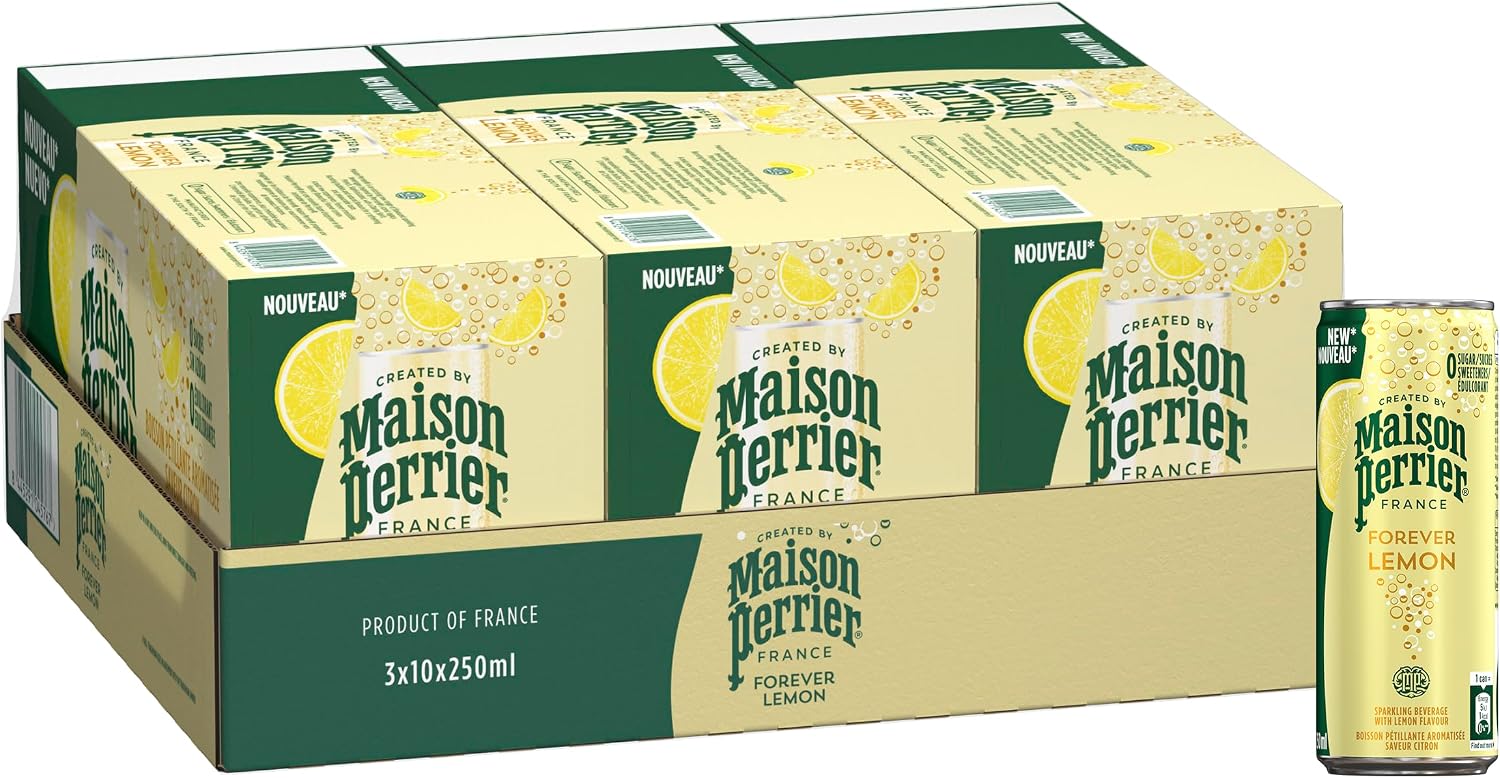 Maison Perrier Flavored Carbonated Water, Lemon Can, 8.5 fl oz 250 ml x 30 Bottles Direct Import Made in France