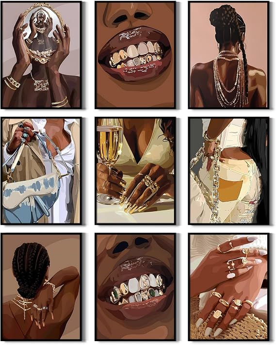 Black Woman Wall Art African American Women Canvas Poster Black Girl People Wall Decor Fashion Female Pictures Abstract Painting Boho Prints Urban Artwork for Bedroom Bathroom 8x10x9 Inch Unframed