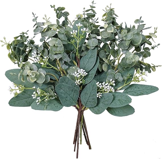 Mixed Eucalyptus Leaves Stems Bulk Artificial Eucalyptus Leaves Sprays Faux Oval Eucalyptus Leaves with White Seeds Stems for Floral Wreath Garland Bouquets Arrangement Wedding Greenery Decoration...