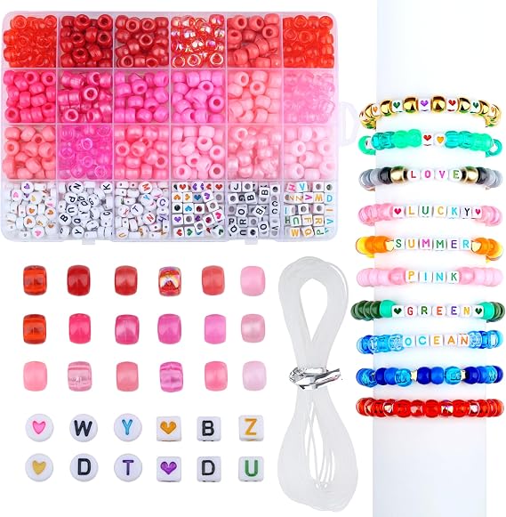 XIANNVXI 24Colours Pink Pony Beads for Bracelet Friendship 720pcs Letter Kandi Pink Pony Beaded for Jewelry Crafts Bracelet Making 14 Years of Age and Older