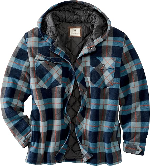 Legendary Whitetails Men's Ranger Quilted Fleece Shirt Jacket - Casual Snap Front Hooded Regular Fit Plaid