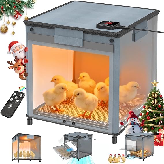 Chicken Brooder Box for Chicks, Revamped Chick Brooder Heater with Adjustable Temp (77~95F) & 9H Timer,Brooding Incubators Box,200 W Poultry Heater,Breeding Box for Quail,Hamsters,Birds(12x12x12)