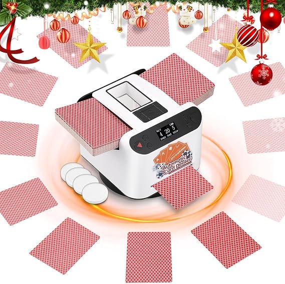 Automatic Card Shuffler and Dealer + 4 Remote Controller | For 12 Players with Texas Holdem & Bridge Model Rechargeable Card Calling for Blackjack Family Party