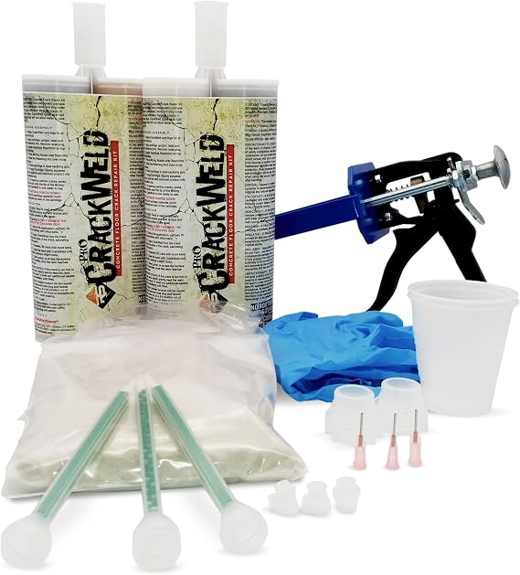 CrackWeld PRO Concrete Crack Repair Kit Floor & Slab Repair for Basement, Garage & Driveway, Fast-Curing, No Grinding, Complete Kit