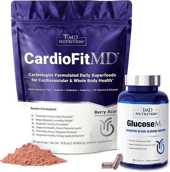 1MD Nutrition Metabolic Support Bundle - Includes CardioFitMD and GlucoseMD - Natural GLP-1 Support