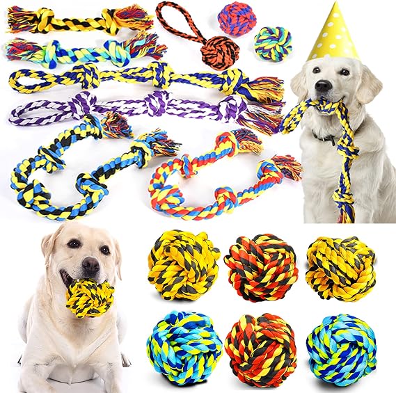 SHARLOVY XL Dog Chew Toys for Aggressive Chewers, Tough Dog Toys for Aggressive Chewers Large Breed, 5 Knots Indestructible Dog Toys,Dog Balls for Large Dogs Set of 15