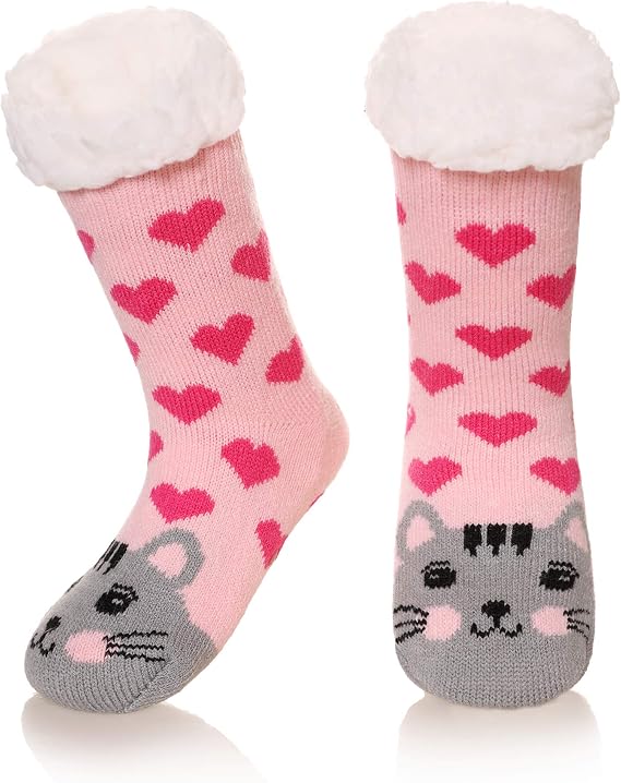 SeeyAN Kids Boys Girls Warm Slipper Socks Cute Animal Soft Thicken Winter Thermal Fleece Fuzzy Non-Skid Children Home Socks