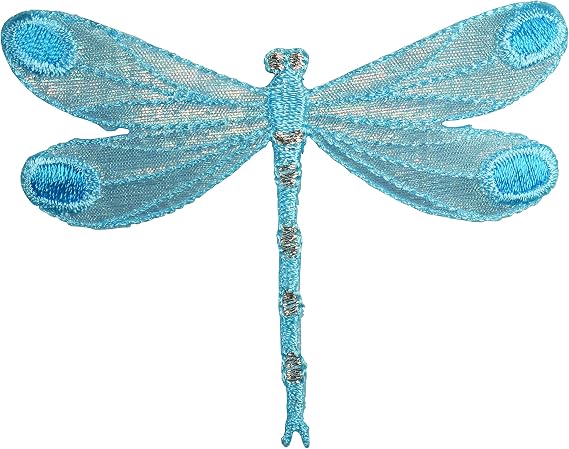 #E03975 Blue Dragonfly Embroidery Iron On Applique Patch -3.5" by 2.5"