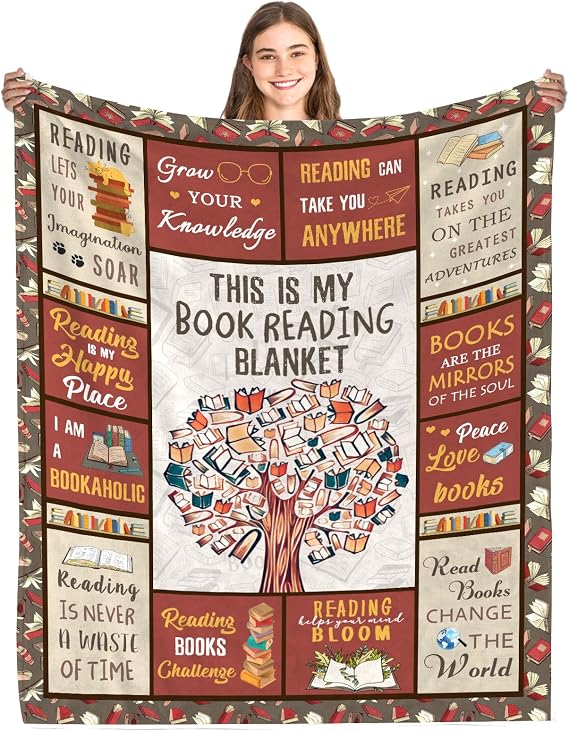 Book Lovers Gifts Blanket, Gifts for Books Lover Women, Reading Blanket for Books Lover, Librarian Present for Women Ideas Christmas Birthday Graduation, Book Club Gifts, Best Bookworm Gifts 50 x 60in