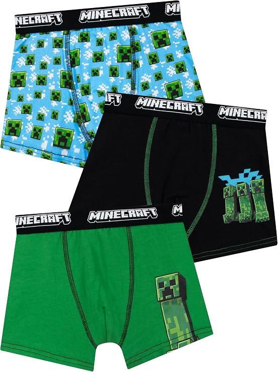 Minecraft Underwear Pack Of 3, Creeper Boxers For Boys, Gamer Kids Briefs