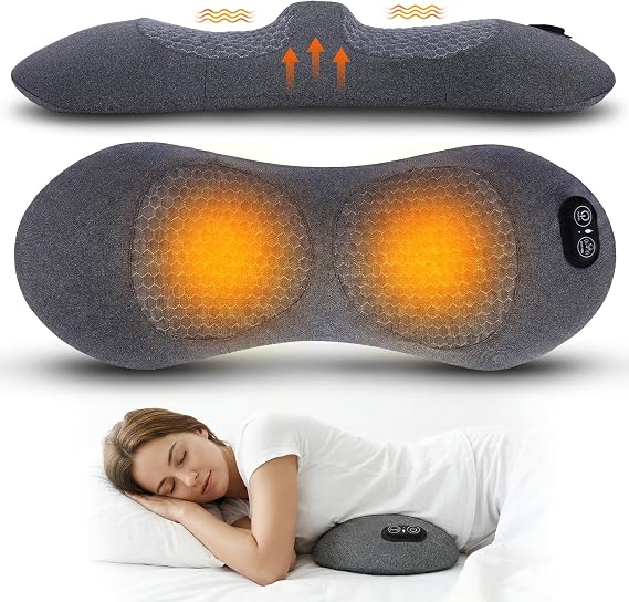 Electric Back Massager with Heat Vibration Airbag, Cordless Lumbar Support Pillow Neck Massager for Pain Relief Deep Tissue