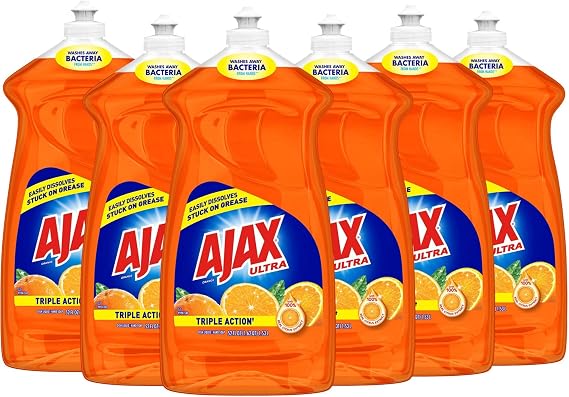 Ajax Triple Action Dish Liquid, 52 Oz, Orange, Carton Of 6 Bottles