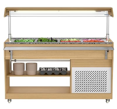 KoolMore 59 in. Commercial Refrigerated Buffet Table with Capacity for 4 Full-Size Pans, Featuring Adjustable Cover, Serving Rail and 4 Casters with Wooden Finish KM-RBT-54ACS