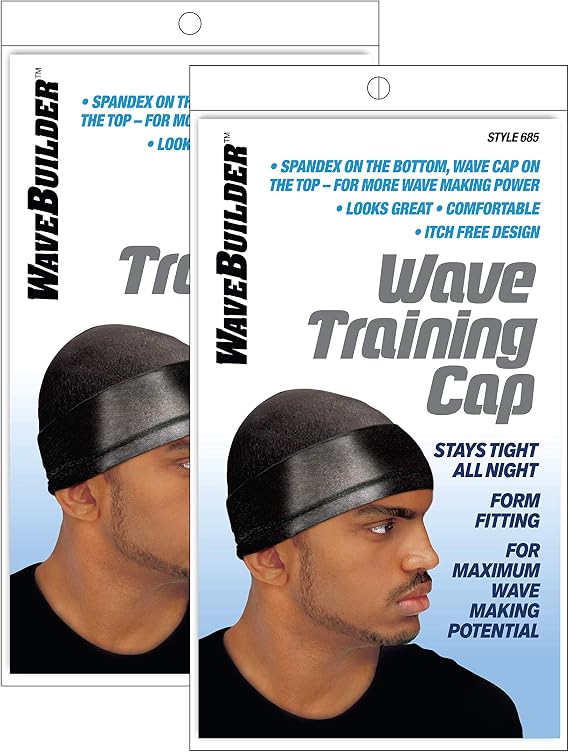 WAVEBUILDER Wave Training Cap, Black, 2 Pack