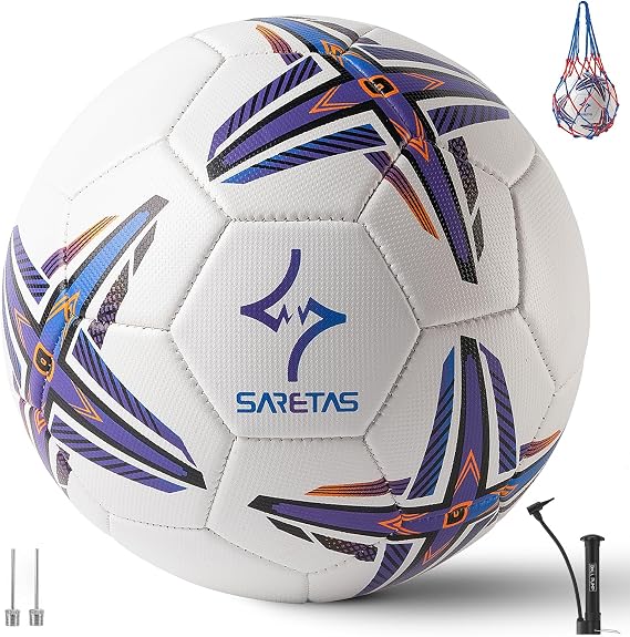 Soccer Ball Size 5 PU Leather Soccer Balls, Adults Youths Teens Unisex Juniors Training Soccer 32 Panels Machine Stitched, Ideal Gift Indoor Outdoor Play Cross Star Pattern Ball with Pump and Needles...